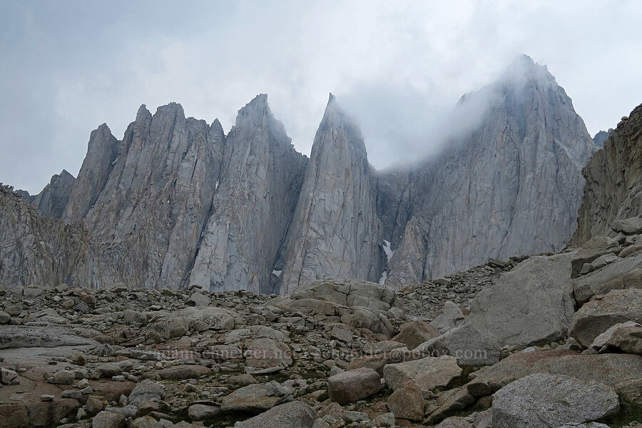 storms lowering onto Mount Whitney [Mt. Whitney Mountaineer's Route, John Muir Wilderness, Inyo County, California]
