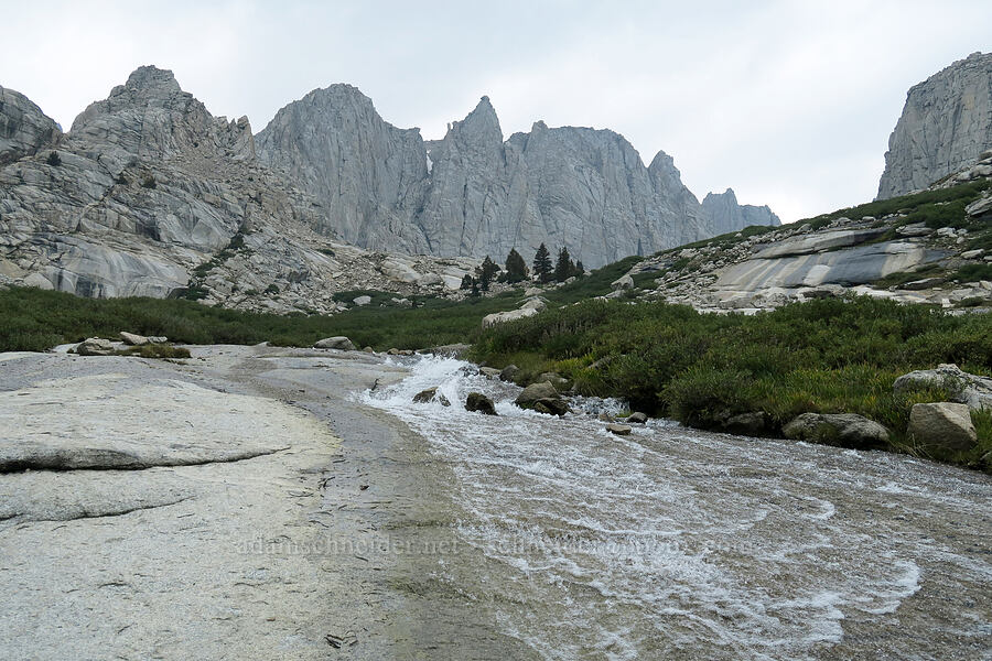 water flowing over granite [Mt. Whitney Mountaineer's Route, John Muir Wilderness, Inyo County, California]
