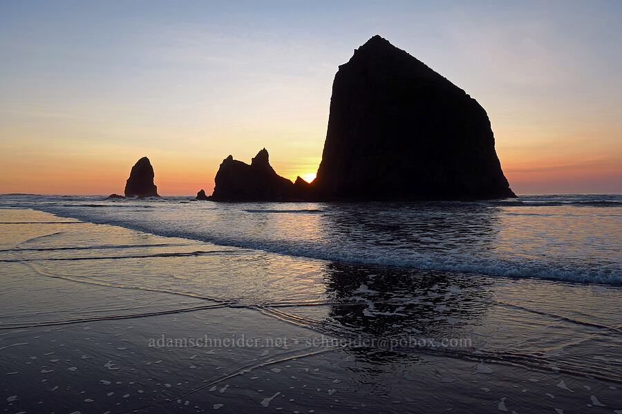 Haystack Rock & The Needles at sunset [Cannon Beach, Clatsop County, Oregon]