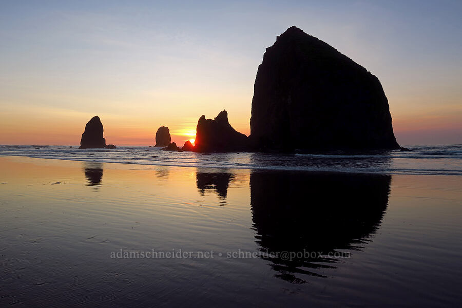 Haystack Rock & The Needles at sunset [Cannon Beach, Clatsop County, Oregon]