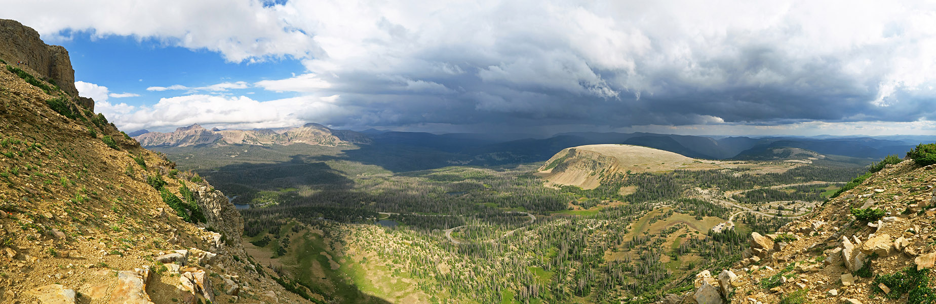 Uinta Mountains thunderstorm panorama [Bald Mountain Trail, Uinta-Wasatch-Cache National Forest, Summit County, Utah]