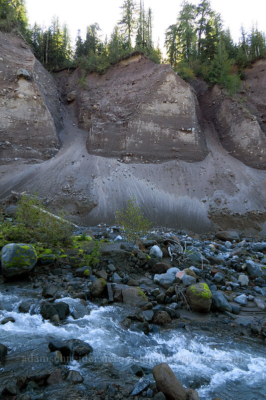 eroded sandy banks [Sandy River channel, Mt. Hood Wilderness, Clackamas County, Oregon]