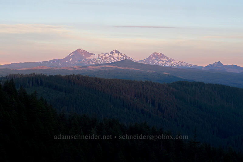 Three Sisters & The Husband at sunset [Forest Road 1598, Willamette National Forest, Linn County, Oregon]
