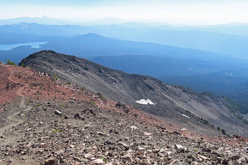 southwest ridge (descent route) [Diamond Peak summit, Diamond Peak Wilderness, Lane County, Oregon]