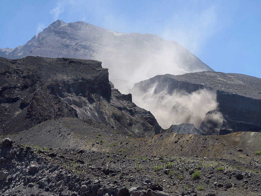 blowing dust near Step Falls [Sasquatch Steps, Mt. St. Helens National Volcanic Monument, Skamania County, Washington]