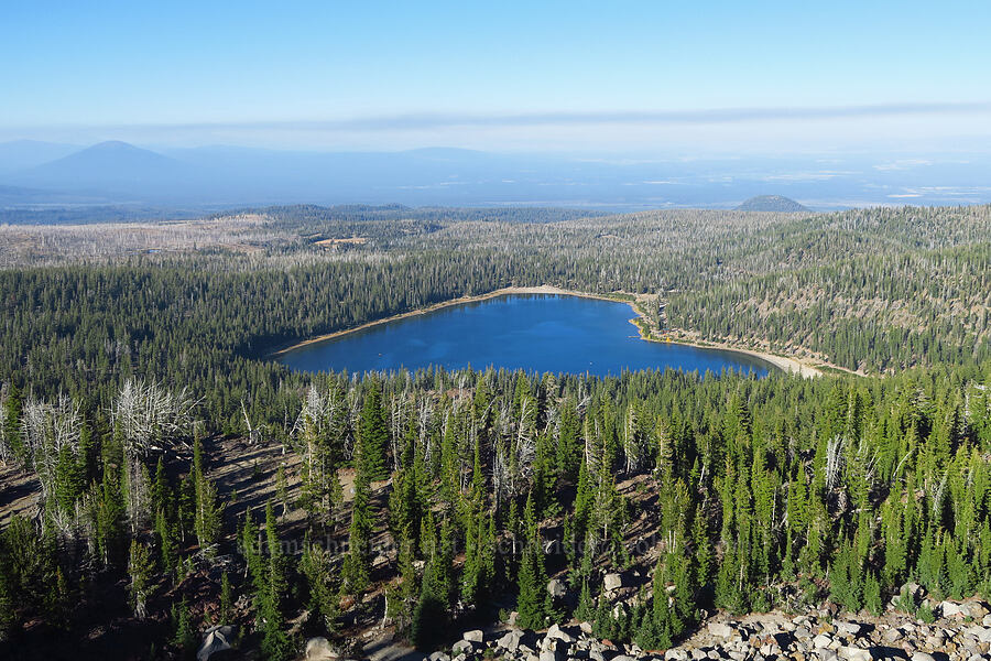 Three Creek Lake & hanging smoke [Tam McArthur Rim, Three Sisters Wilderness, Deschutes County, Oregon]