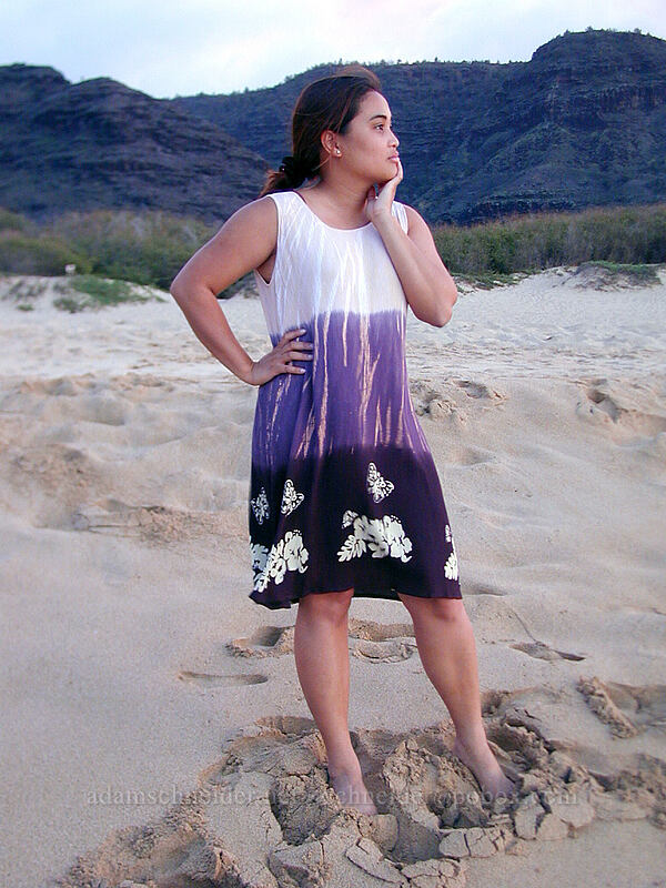 Ana Liza modeling the latest Wal-Mart islandwear [Polihale Beach, Polihale State Park, Kaua'i, Hawaii]