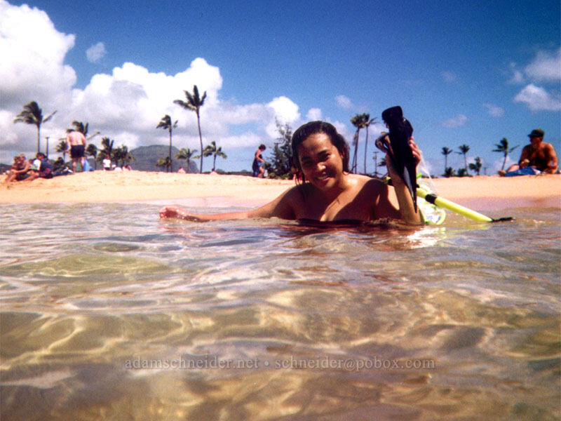 Ana Liza showing off her fins [Po'ipu Beach Park, Po'ipu, Kaua'i, Hawaii]