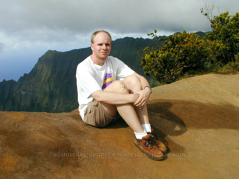 Adam above the Kalalau Valley [Pu'u o Kila Lookout, Koke'e State Park, Kaua'i, Hawaii]