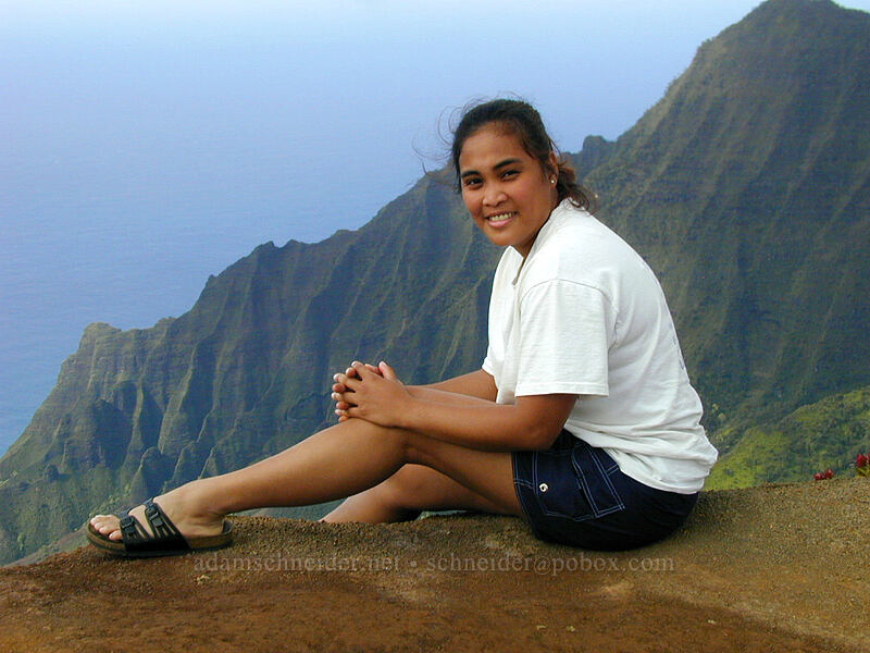 Ana Liza above the Kalalau Valley [Pu'u o Kila Lookout, Koke'e State Park, Kaua'i, Hawaii]