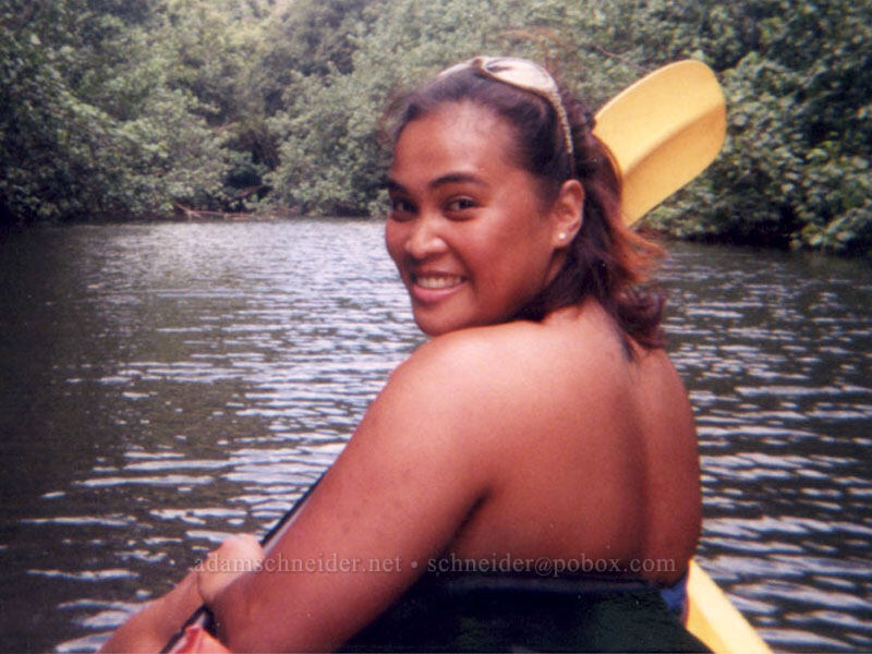 Ana Liza taking a break from paddling [Wailua River State Park, Wailua, Kaua'i, Hawaii]