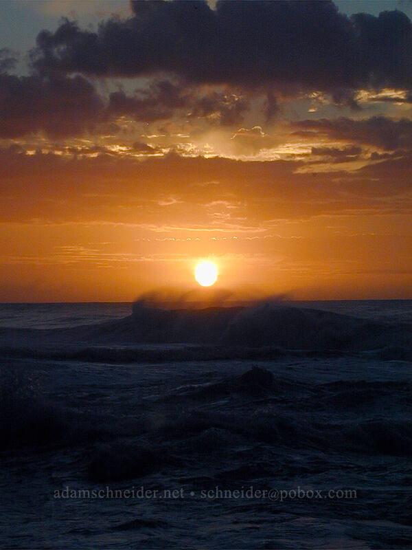 sunset over waves [Ke'e Beach, Ha'ena State Park, Kaua'i, Hawaii]