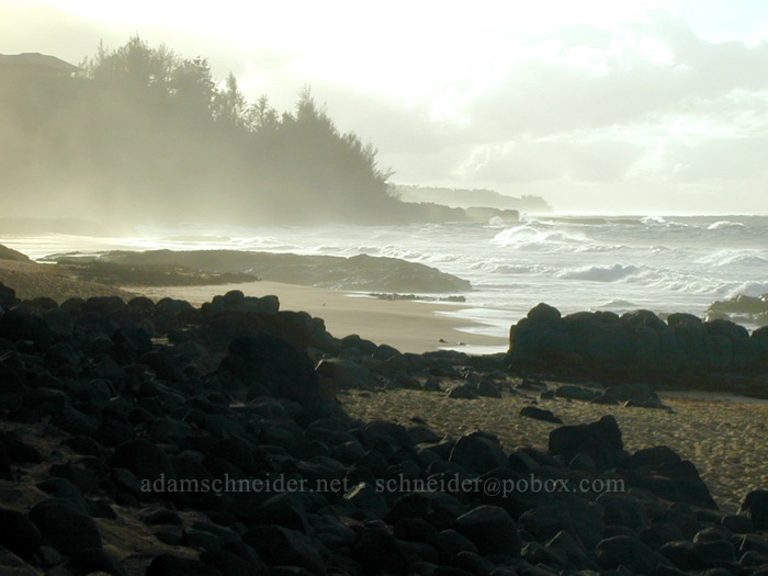 rocks and sea spray [Kauapea Beach, Kilauea, Kaua'i, Hawaii]