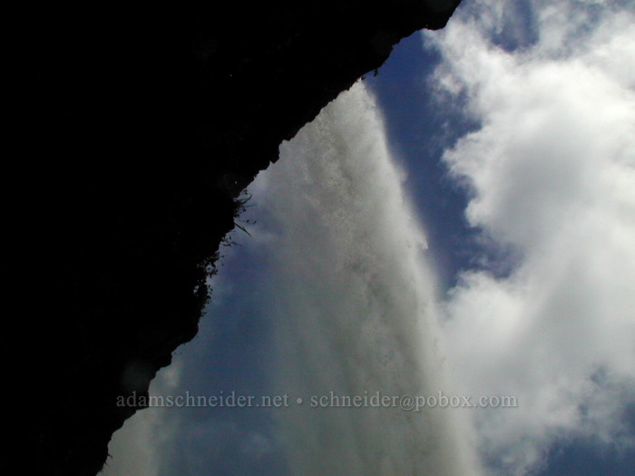 Wailua Falls from behind [Wailua Falls, Wailua River State Park, Kaua'i, Hawaii]