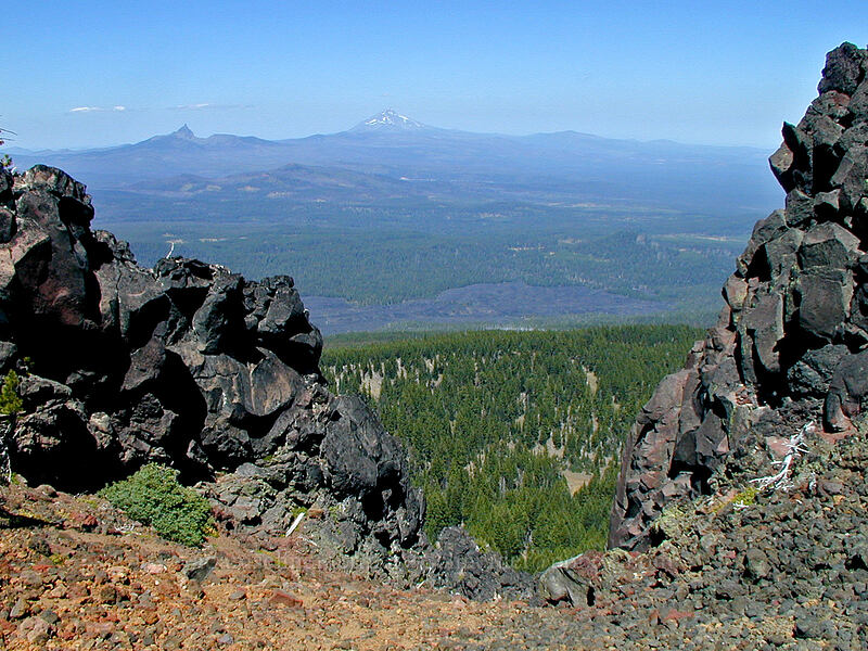 Three-Fingered Jack & Mt. Jefferson [Black Crater summit, Three Sisters Wilderness, Deschutes County, Oregon]