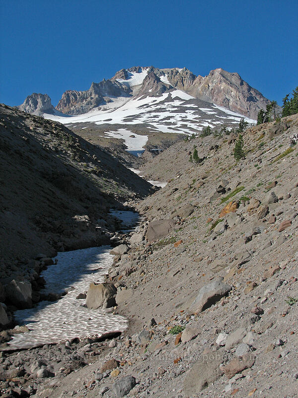 snow patches & Mount Hood [Little Zigzag Canyon, Mt. Hood National Forest, Clackamas County, Oregon]