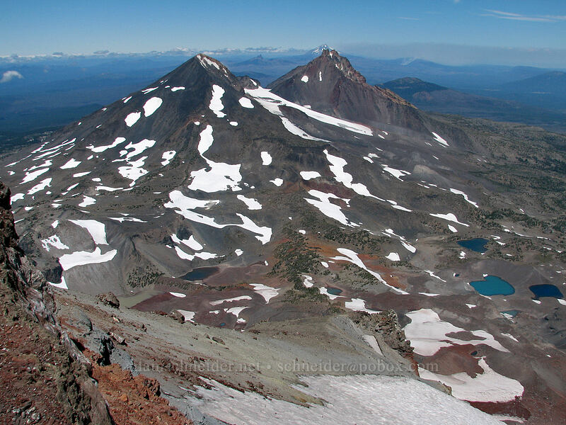 Middle Sister & North Sister [South Sister summit, Three Sisters Wilderness, Deschutes County, Oregon]