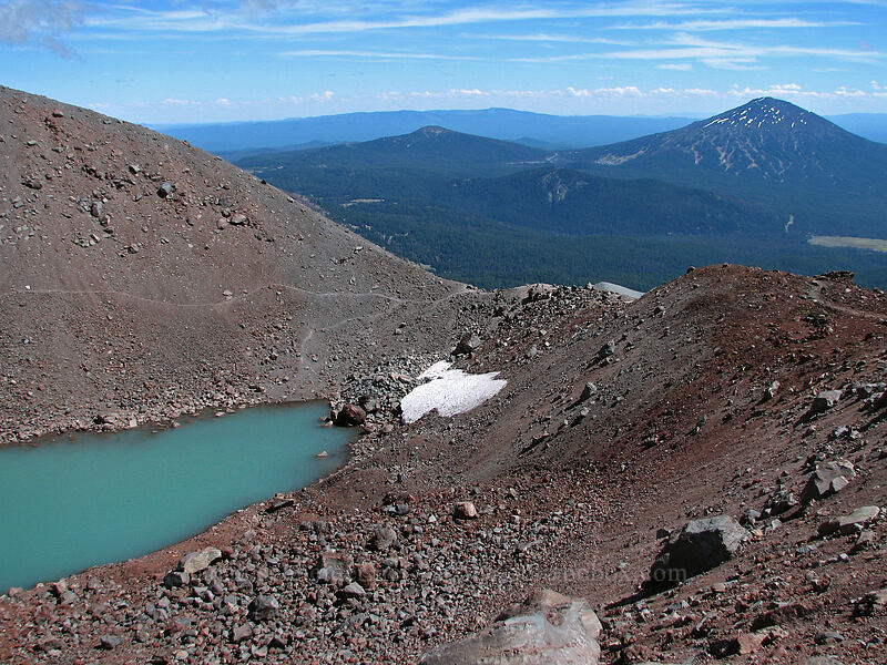 Lewis Glacier's pool & Mount Bachelor [South Sister Trail, Three Sisters Wilderness, Deschutes County, Oregon]
