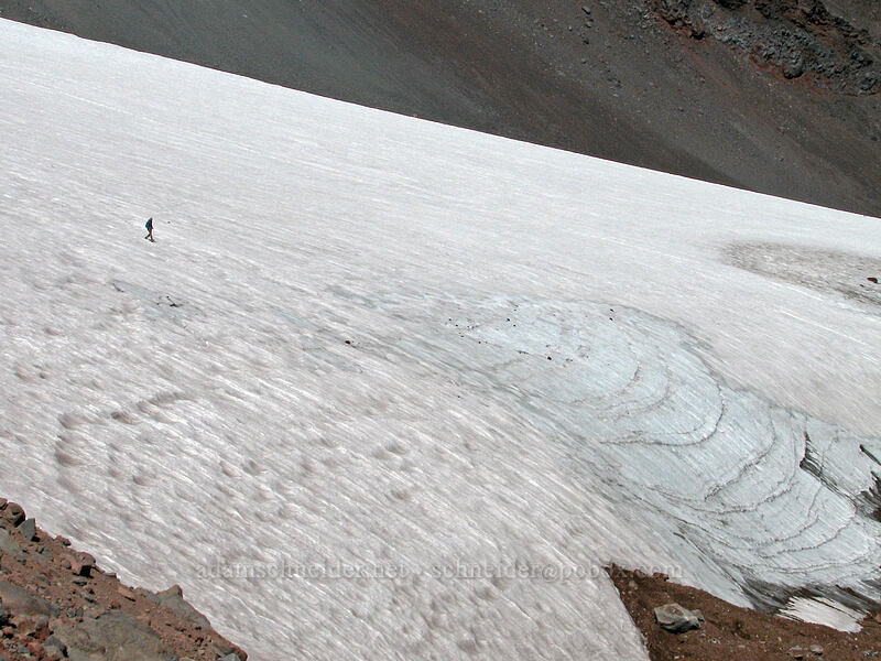 hiker on Lewis Glacier [South Sister Trail, Three Sisters Wilderness, Deschutes County, Oregon]