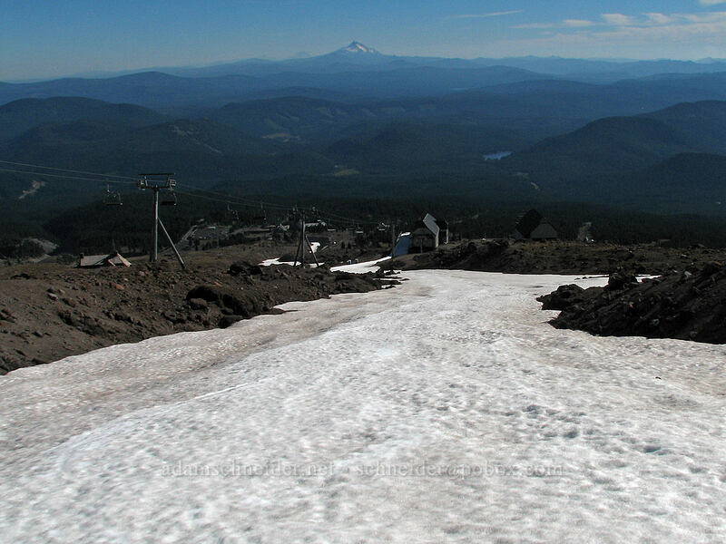 snowfield leading back to Timberline Lodge [Timberline Ski Area, Mt. Hood National Forest, Clackamas County, Oregon]