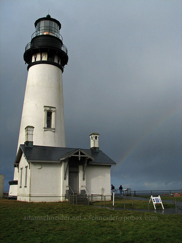 Yaquina Head Lighthouse and fading rainbow [Yaquina Head, Lincoln County, Oregon]