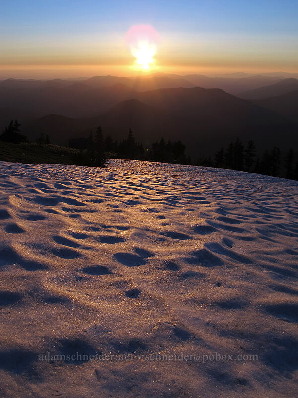 sunset over a snowfield [McNeil Point, Mt. Hood Wilderness, Hood River County, Oregon]