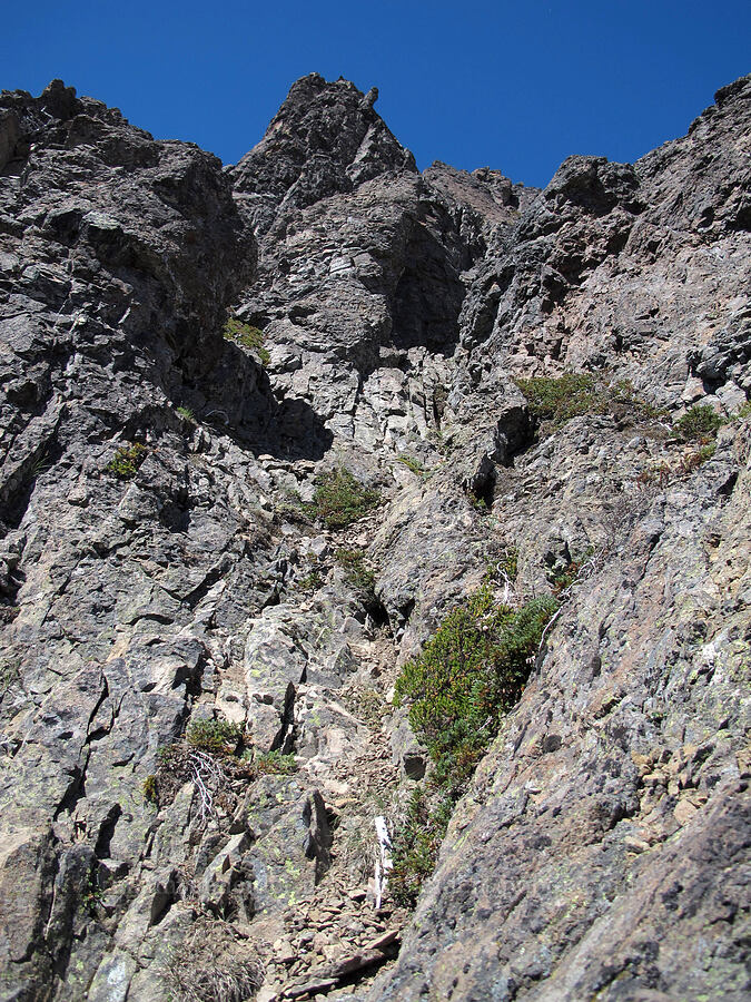 possibly climbable slot [Goat Ridge saddle, Goat Rocks Wilderness, Lewis County, Washington]