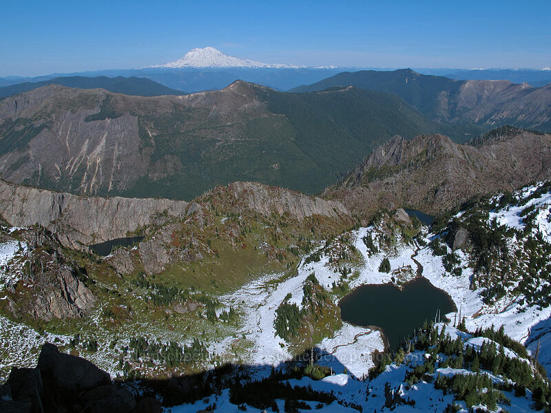 Mt. Rainier & Holmstedt Lake [Mt. Whittier summit, Mt. St. Helens National Volcanic Monument, Skamania County, Washington]
