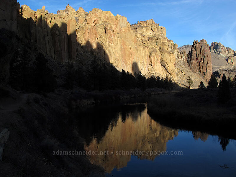 Morning Glory Wall, reflected [River Trail, Smith Rock State Park, Deschutes County, Oregon]