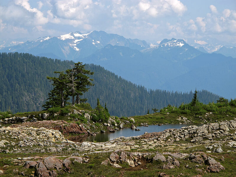 Bacon Peak, Mt. Watson, & a tarn [Park Butte Trail, Mount Baker-Snoqualmie National Forest, Whatcom County, Washington]