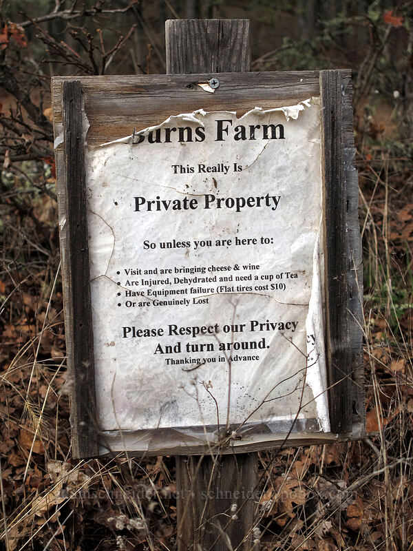 Burns Farm sign [Forest Road 20, Klickitat County, Washington]