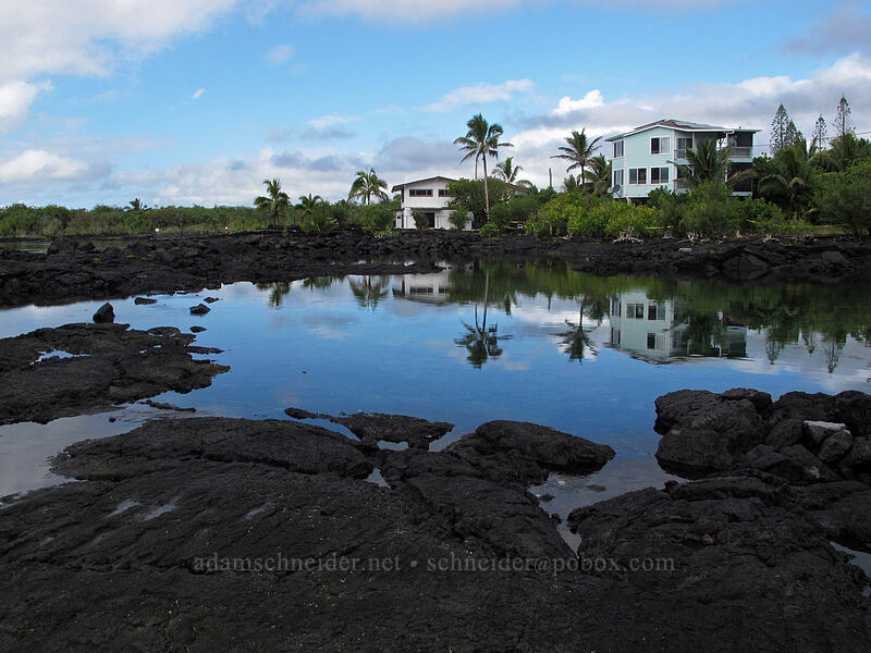 reflected houses & palm trees [Wai'opae Tidepools, Kapoho, Big Island, Hawaii]
