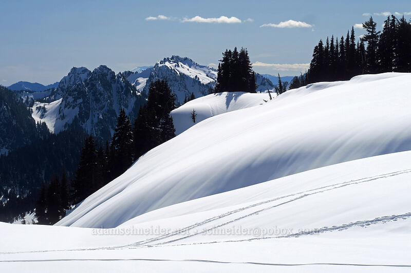 Tatoosh Range & contoured snow [above Paradise, Mt. Rainier National Park, Pierce County, Washington]