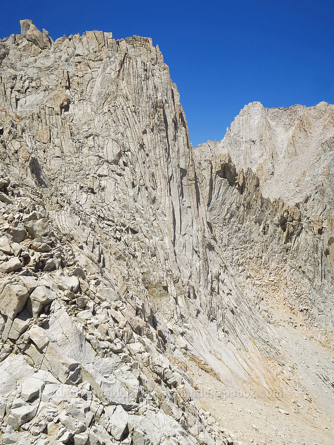 vertical cliffs & Mt. Russell [Mount Whitney Mountaineer's Route, John Muir Wilderness, Inyo County, California]