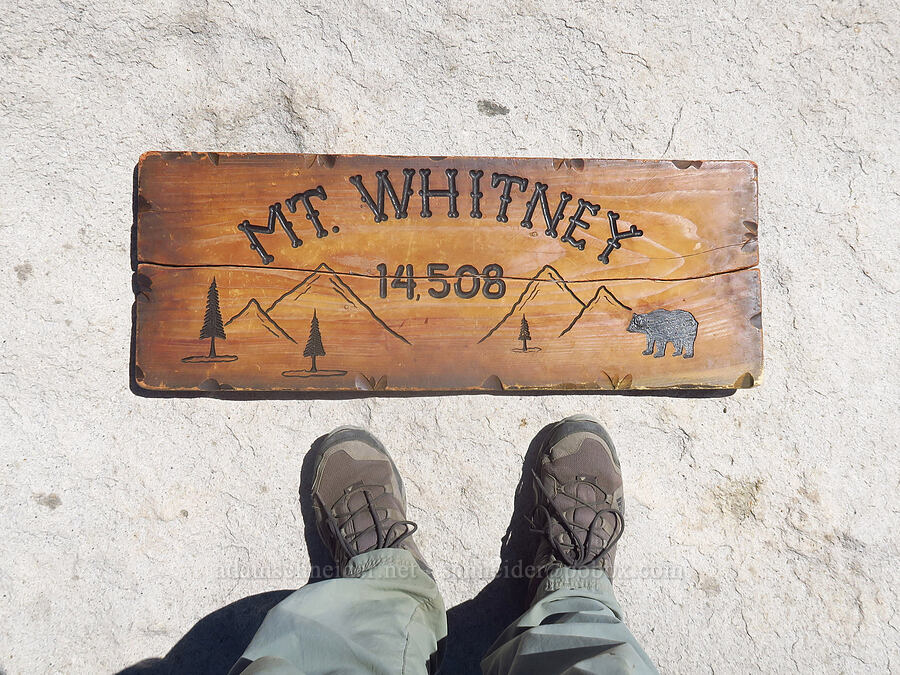 wooden summit plaque [Mount Whitney summit, Sequoia National Park, Inyo County, California]