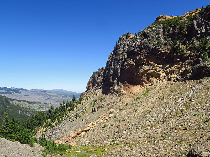 cliffs below the shelf [above Canyon Creek Meadows, Mt. Jefferson Wilderness, Jefferson County, Oregon]