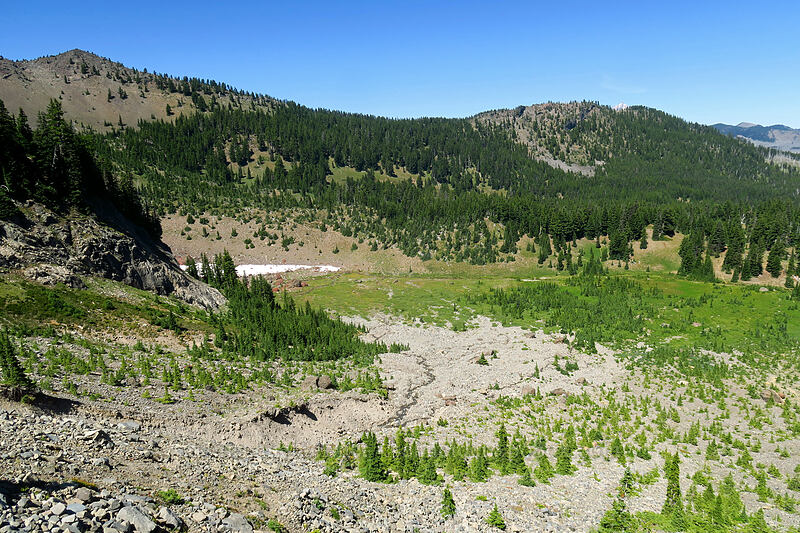 outwash plain below the moraine lake [above Canyon Creek Meadows, Mt. Jefferson Wilderness, Jefferson County, Oregon]