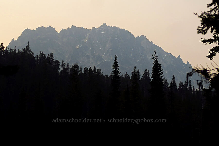 Dragontail Peak & smoky sky [Colchuck Lake Trail, Alpine Lakes Wilderness, Chelan County, Washington]