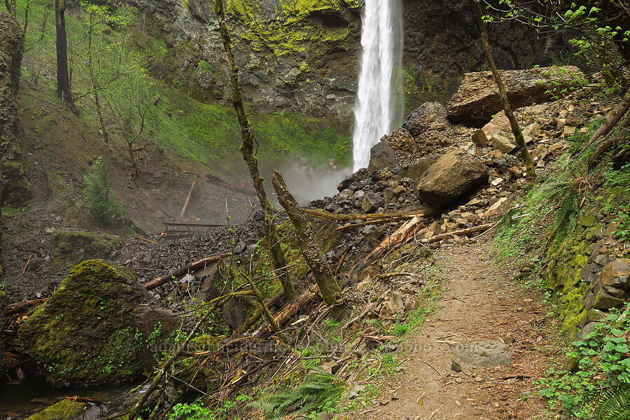 Elowah Falls & landslide debris [Gorge Trail #400, John B. Yeon State Park, Multnomah County, Oregon]
