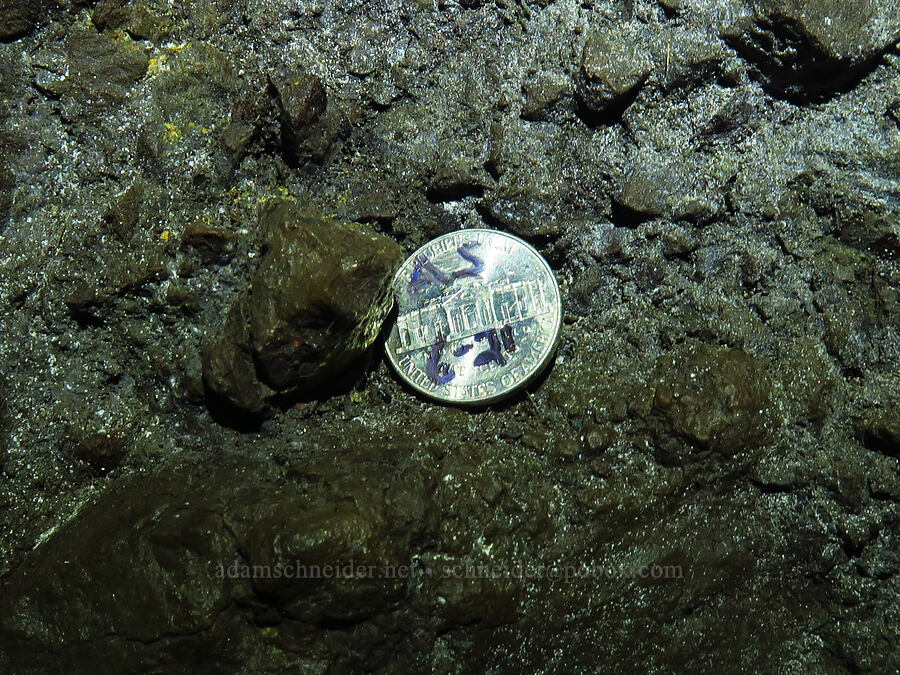 nickel in Kinzel Mine [Little Badger Trail, Badger Creek Wilderness, Wasco County, Oregon]