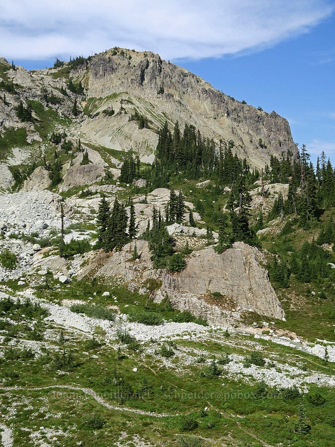cliffs & meadows [west of Cathedral Rock, Alpine Lakes Wilderness, Kittitas County, Washington]