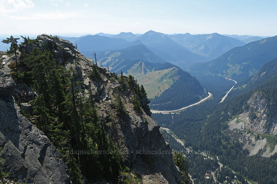 south summit & Snoqualmie Pass [middle summit of Guye Peak, Alpine Lakes Wilderness, King County, Washington]