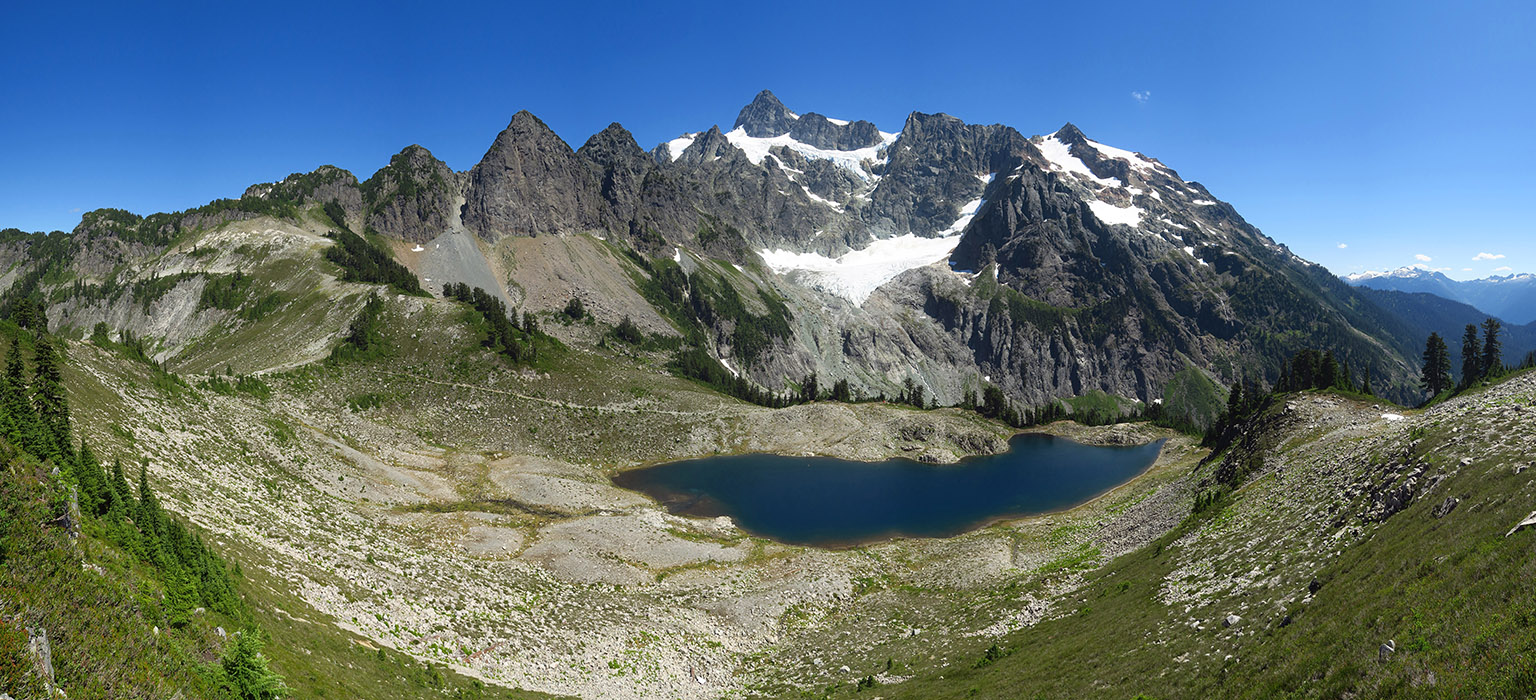 Mount Shuksan & Lake Ann panorama [above Lake Ann, Mt. Baker Wilderness, Whatcom County, Washington]