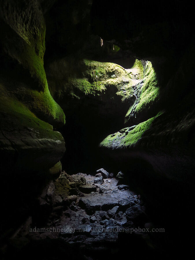 below The Skylight [Ape Cave, Mt. St. Helens National Volcanic Monument, Skamania County, Washington]