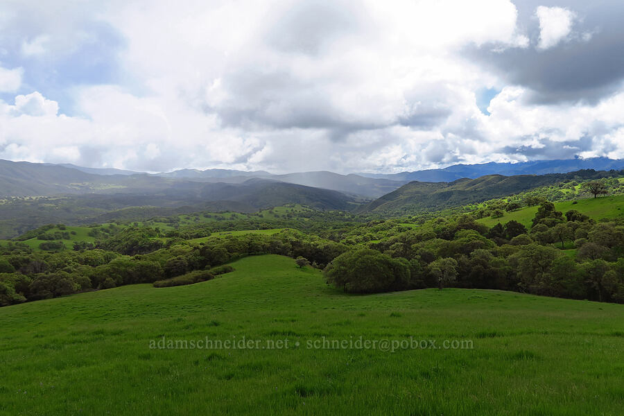 mountains & rain showers [East Carmel Valley Road, Monterey County, California]