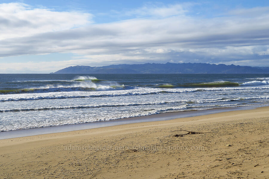 Irish Hills & waves [Oceano Dunes, San Luis Obispo County, California]