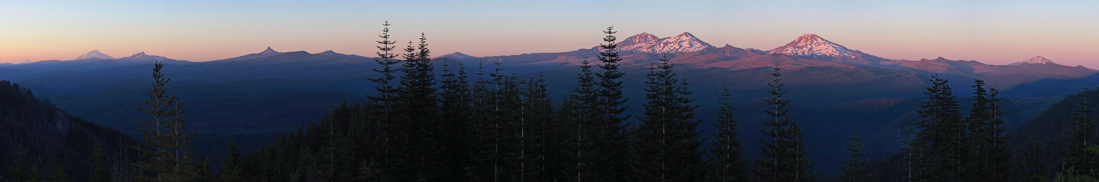 sunset volcano panorama [Forest Road 1993, Willamette National Forest, Lane County, Oregon]