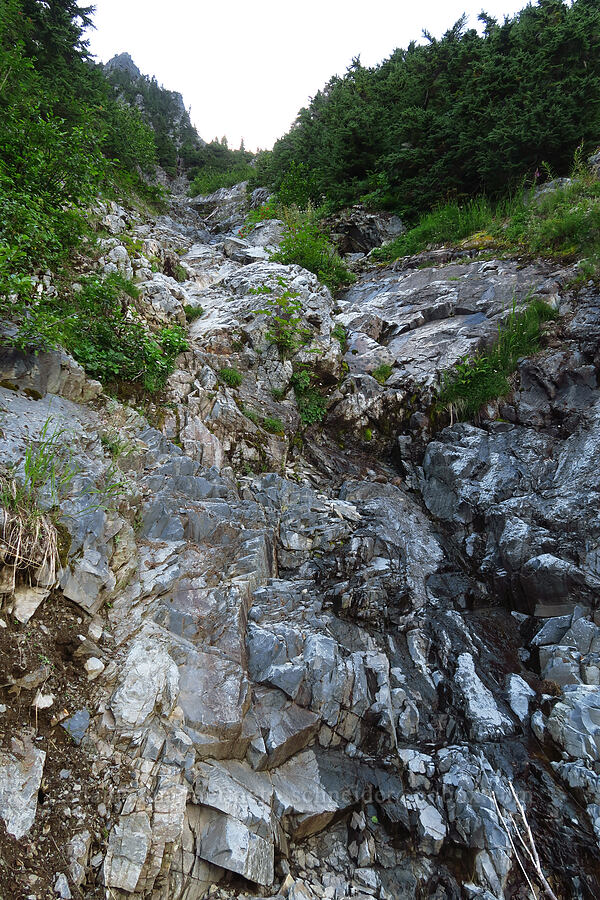 dry rocky cascade [above Source Lake, Alpine Lakes Wilderness, King County, Washington]