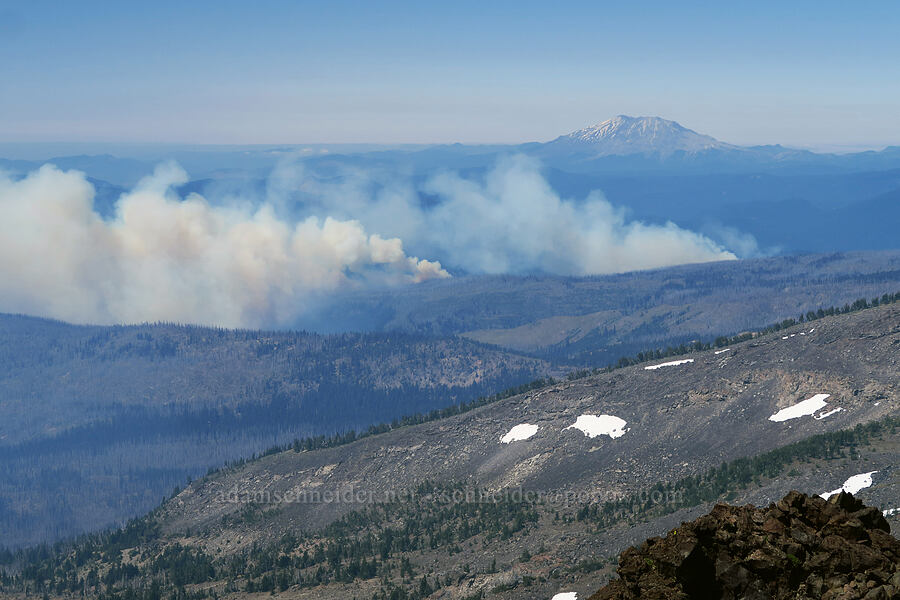 Williams Mine Fire & Mount St. Helens [South Butte, Mt. Adams Wilderness, Yakima County, Washington]