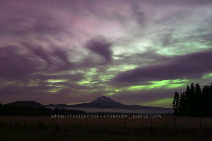 Mt. Adams & Northern Lights behind clouds [Kreps Lane, Klickitat County, Washington]